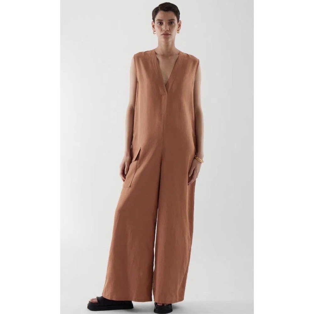 COS Rust Sz 6 Sleeveless Wide Leg Utility Jumpsuit Minimalist Chic Classic